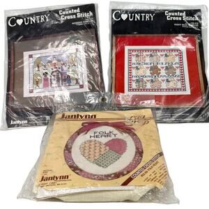 Vintage Lot 3 Janlynn Counted Cross Stitch Kits Wedding Bears Heart
